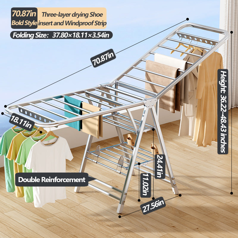 Foldable Stainless Steel Winged Clothes Drying Rack – Multi-Layer & Movable Design