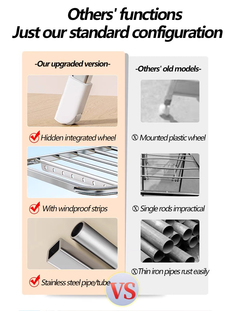 Foldable Stainless Steel Winged Clothes Drying Rack – Multi-Layer & Movable Design