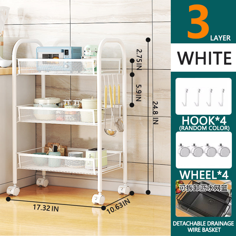 3/4/5 Tier Rolling Storage Trolley Rack | Multi-Function Metal Organizer with 360° Rotating Wheels for Kitchen, Living Room, Bedroom