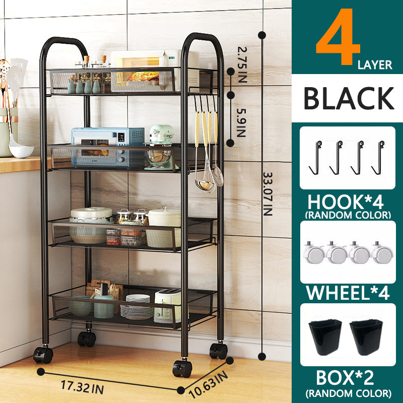 3/4/5 Tier Rolling Storage Trolley Rack | Multi-Function Metal Organizer with 360° Rotating Wheels for Kitchen, Living Room, Bedroom