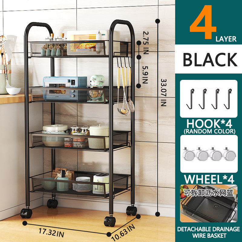 3/4/5 Tier Rolling Storage Trolley Rack | Multi-Function Metal Organizer with 360° Rotating Wheels for Kitchen, Living Room, Bedroom