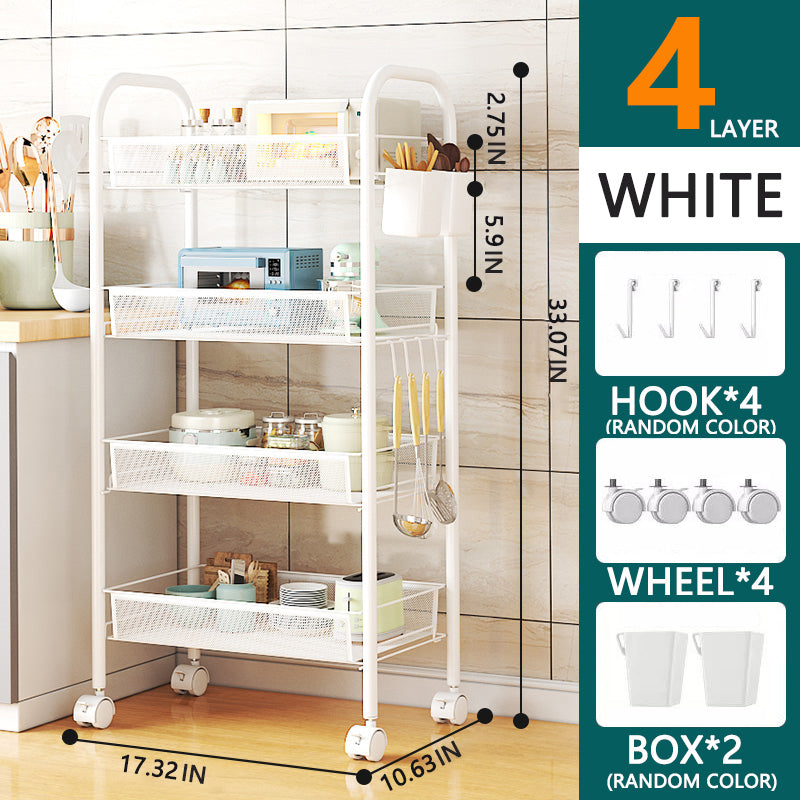 3/4/5 Tier Rolling Storage Trolley Rack | Multi-Function Metal Organizer with 360° Rotating Wheels for Kitchen, Living Room, Bedroom