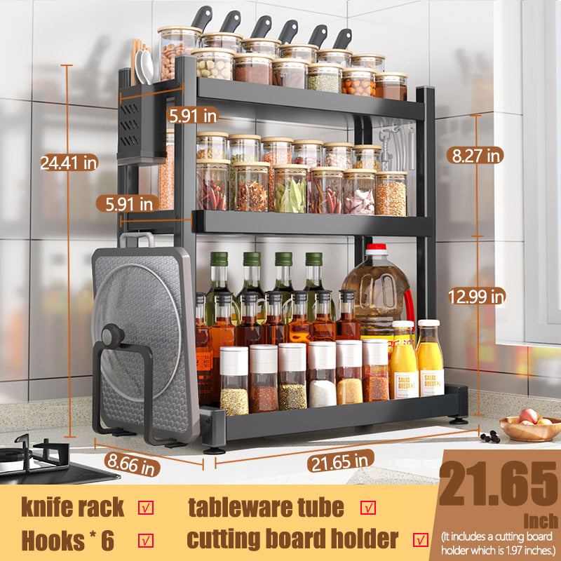 Countertop Spice Rack | Adjustable Shelf Design for Spice Bottles | Kitchen Storage Organizer