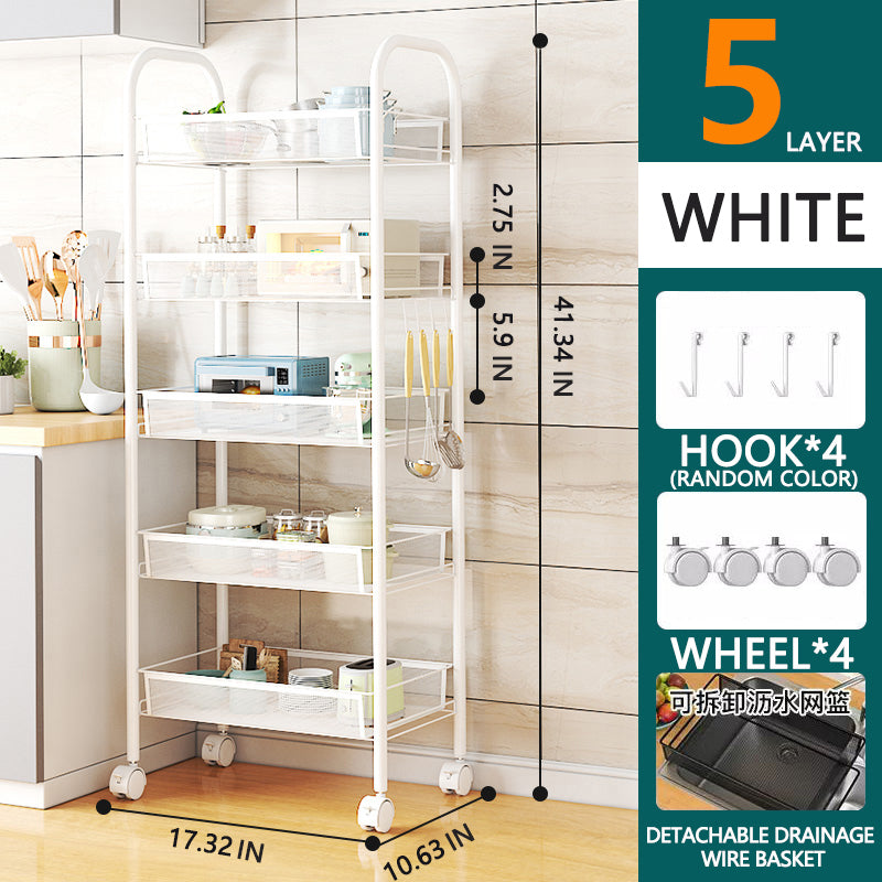 3/4/5 Tier Rolling Storage Trolley Rack | Multi-Function Metal Organizer with 360° Rotating Wheels for Kitchen, Living Room, Bedroom