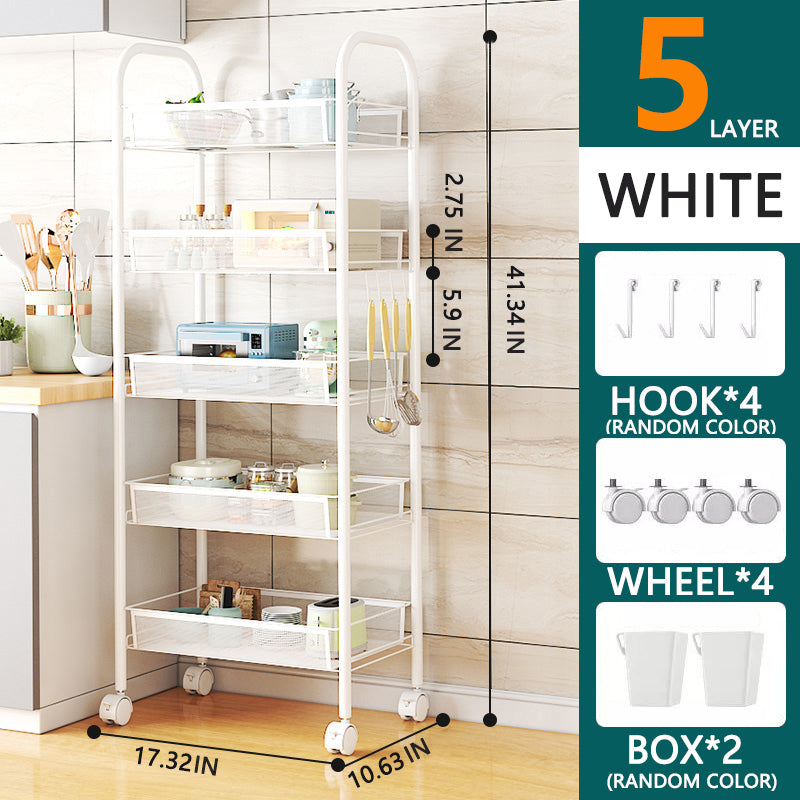 3/4/5 Tier Rolling Storage Trolley Rack | Multi-Function Metal Organizer with 360° Rotating Wheels for Kitchen, Living Room, Bedroom