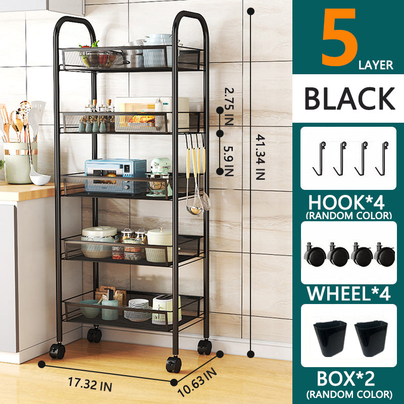 3/4/5 Tier Rolling Storage Trolley Rack | Multi-Function Metal Organizer with 360° Rotating Wheels for Kitchen, Living Room, Bedroom