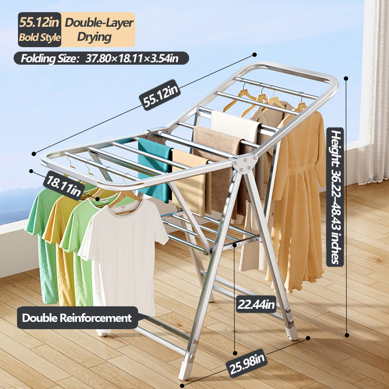 Foldable Stainless Steel Winged Clothes Drying Rack – Multi-Layer & Movable Design