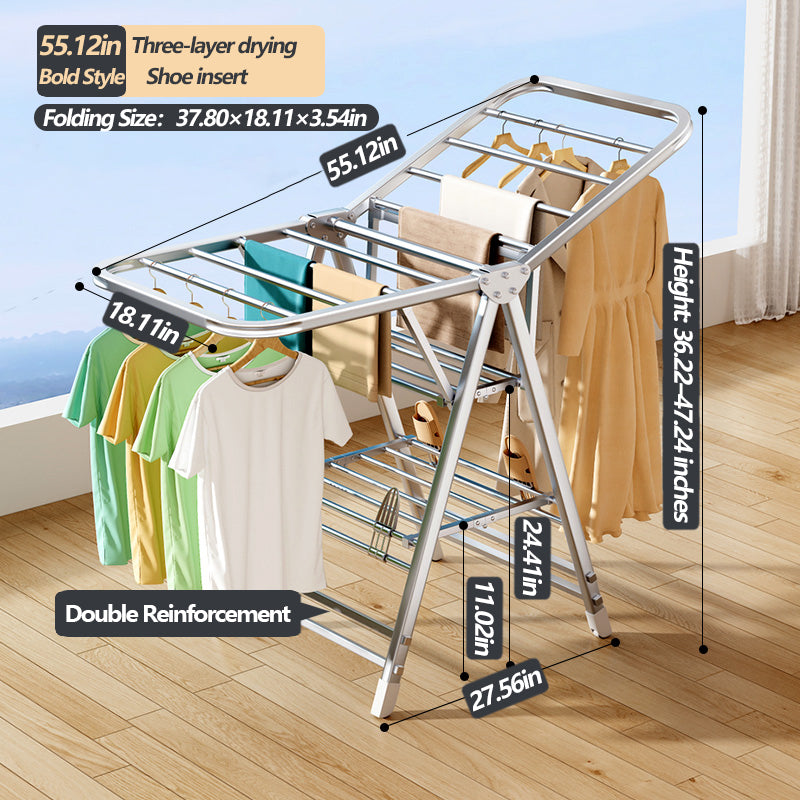 Foldable Stainless Steel Winged Clothes Drying Rack – Multi-Layer & Movable Design