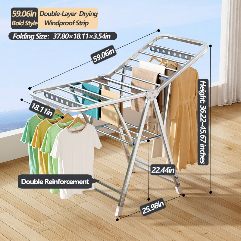 Foldable Stainless Steel Winged Clothes Drying Rack – Multi-Layer & Movable Design