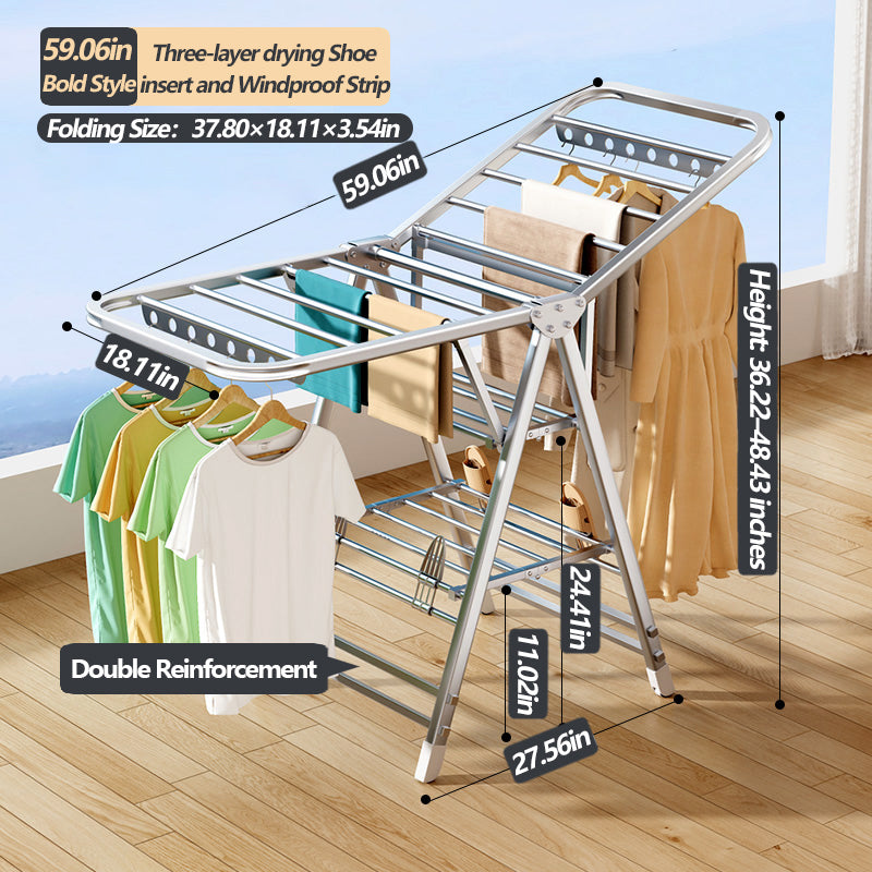 Foldable Stainless Steel Winged Clothes Drying Rack – Multi-Layer & Movable Design