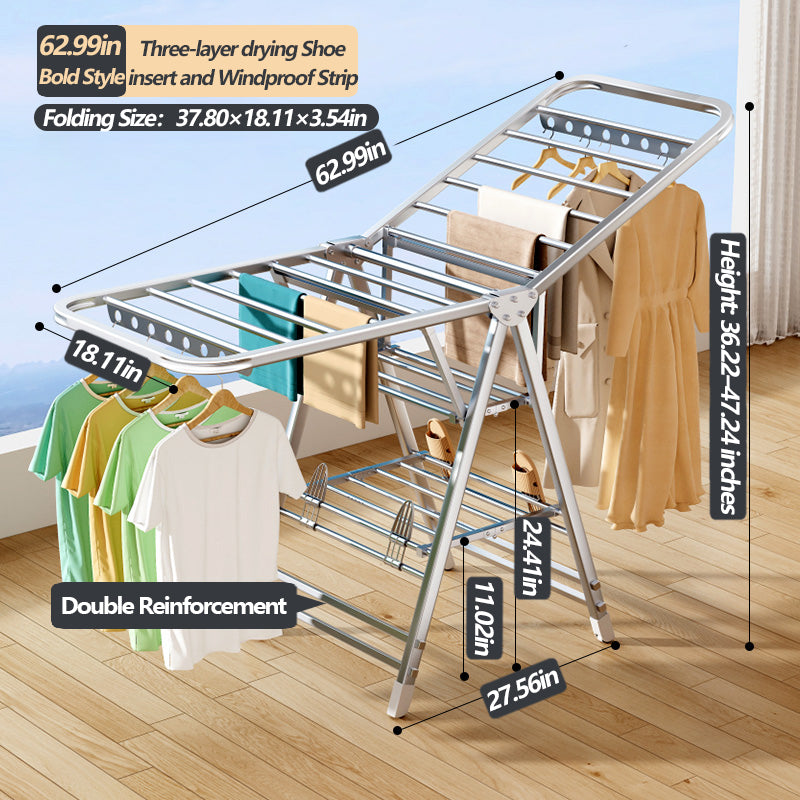 Foldable Stainless Steel Winged Clothes Drying Rack – Multi-Layer & Movable Design