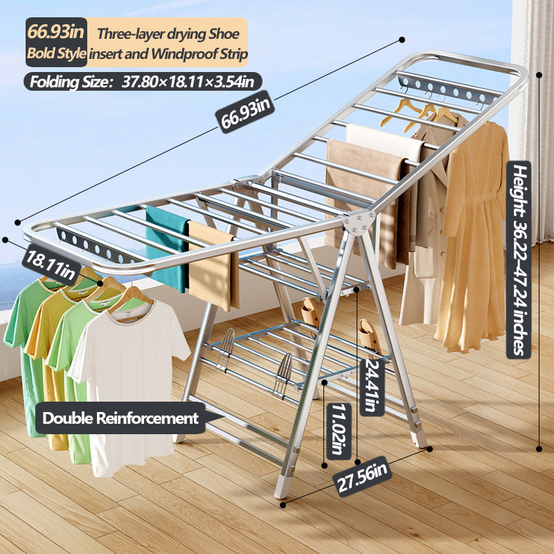 Foldable Stainless Steel Winged Clothes Drying Rack – Multi-Layer & Movable Design