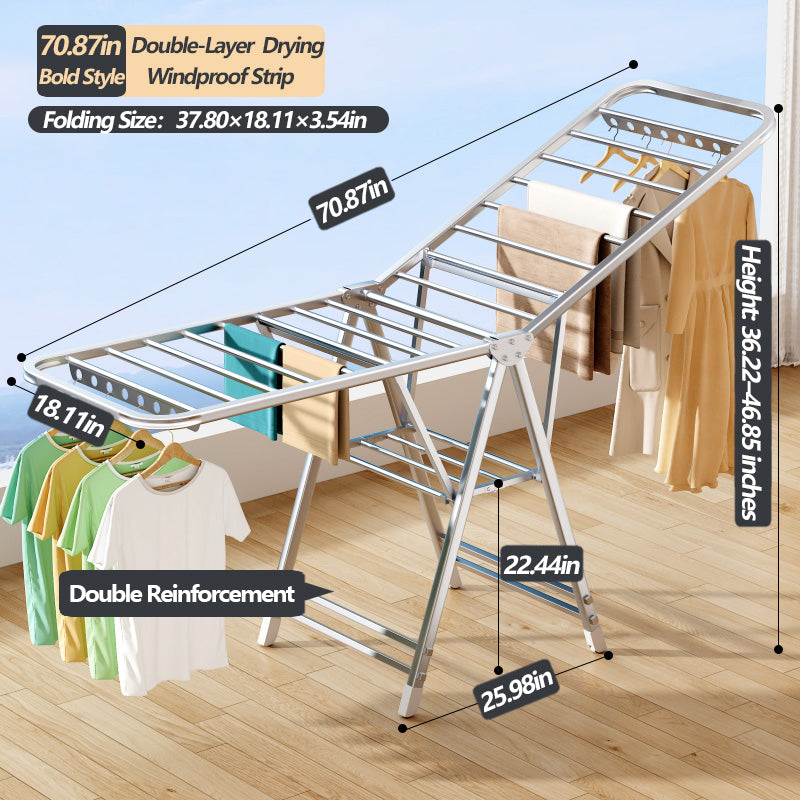 Foldable Stainless Steel Winged Clothes Drying Rack – Multi-Layer & Movable Design