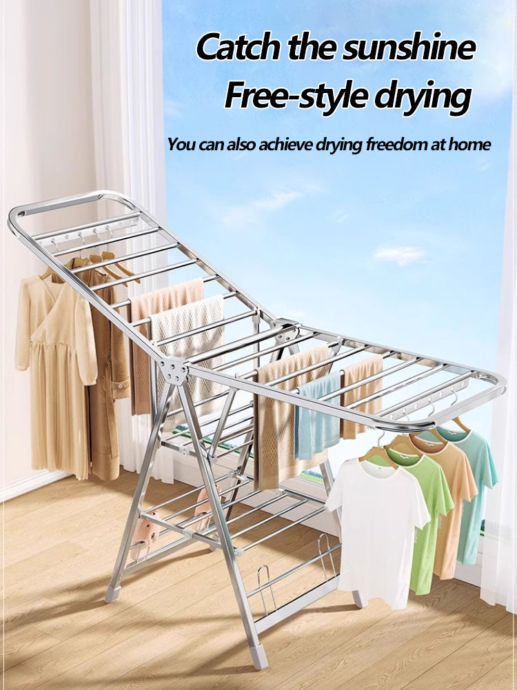 Foldable Stainless Steel Winged Clothes Drying Rack – Multi-Layer & Movable Design