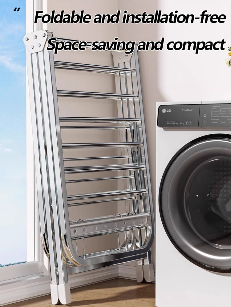 Foldable Stainless Steel Winged Clothes Drying Rack – Multi-Layer & Movable Design