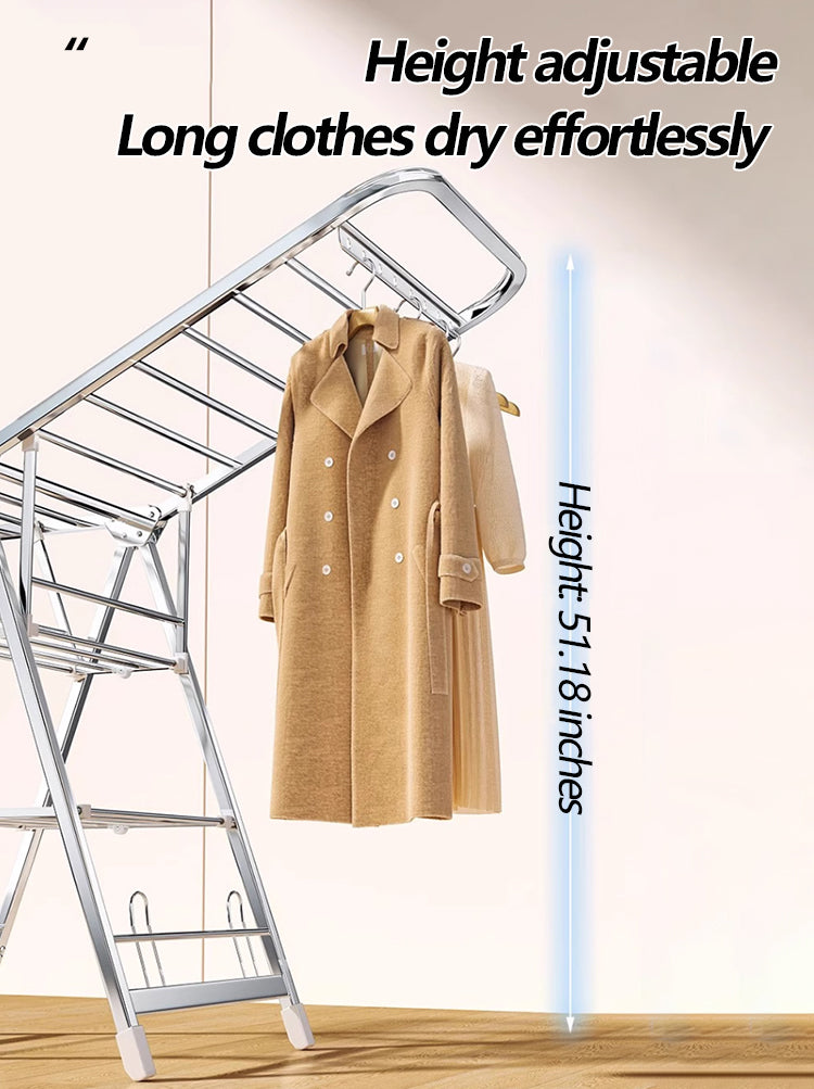 Foldable Stainless Steel Winged Clothes Drying Rack – Multi-Layer & Movable Design