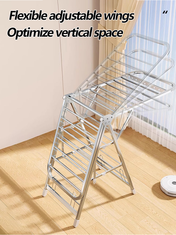 Foldable Stainless Steel Winged Clothes Drying Rack – Multi-Layer & Movable Design