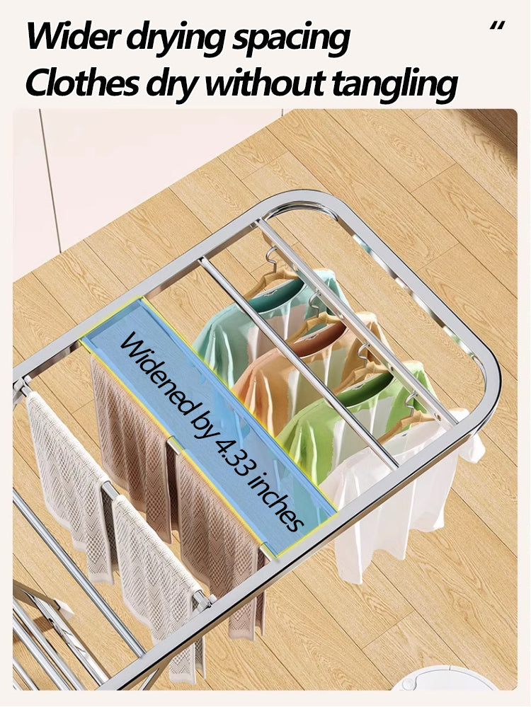 Foldable Stainless Steel Winged Clothes Drying Rack – Multi-Layer & Movable Design