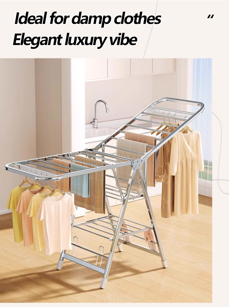 Foldable Stainless Steel Winged Clothes Drying Rack – Multi-Layer & Movable Design