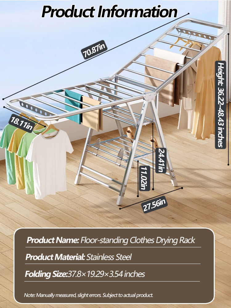 Foldable Stainless Steel Winged Clothes Drying Rack – Multi-Layer & Movable Design
