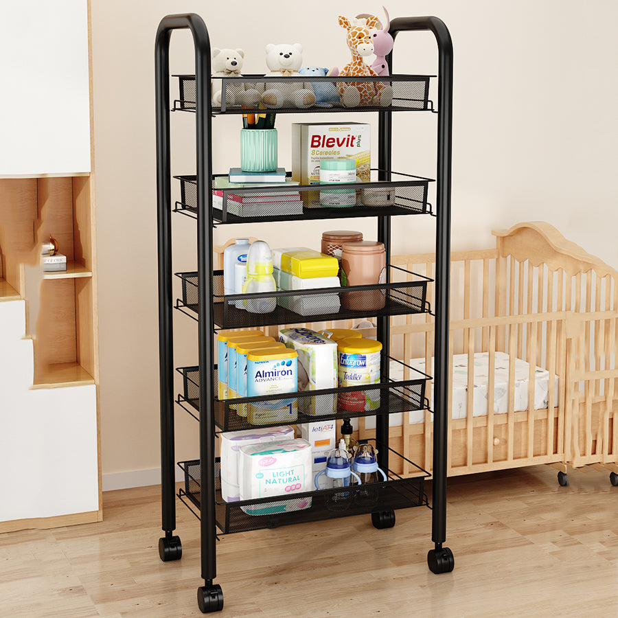 3/4/5 Tier Rolling Storage Trolley Rack | Multi-Function Metal Organizer with 360° Rotating Wheels for Kitchen, Living Room, Bedroom