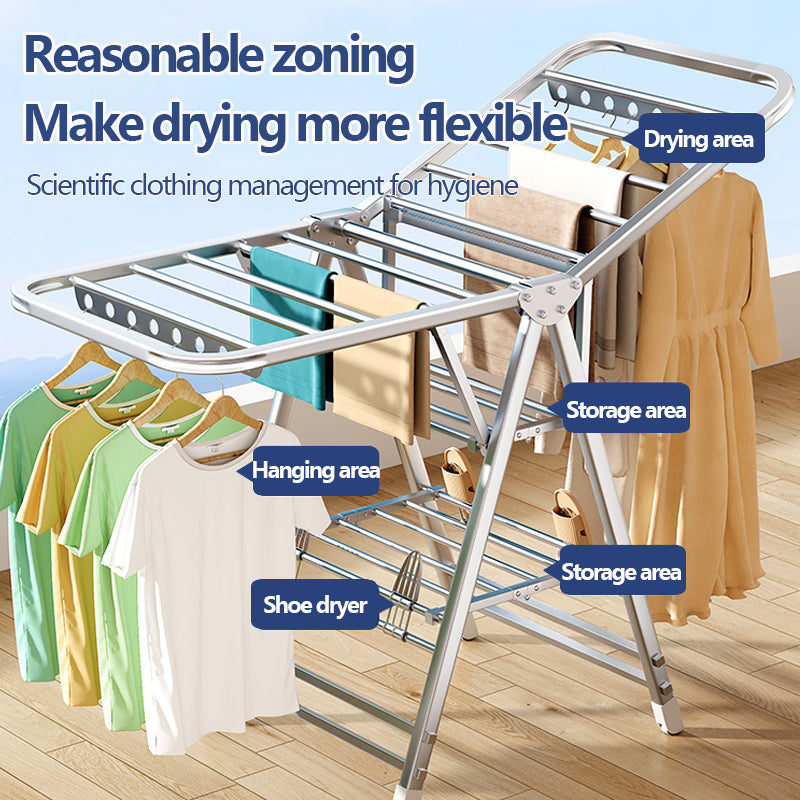 Foldable Stainless Steel Winged Clothes Drying Rack – Multi-Layer & Movable Design
