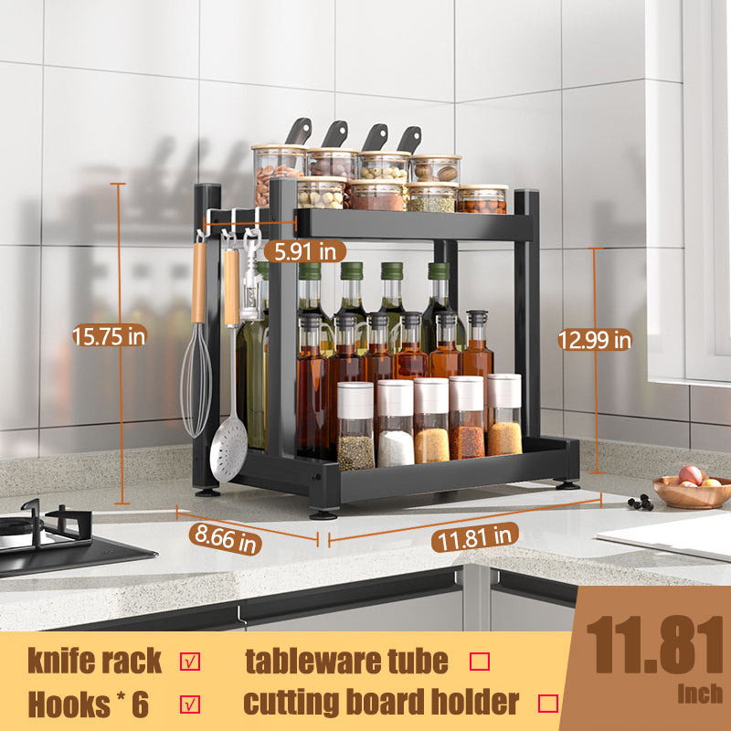 Countertop Spice Rack | Adjustable Shelf Design for Spice Bottles | Kitchen Storage Organizer