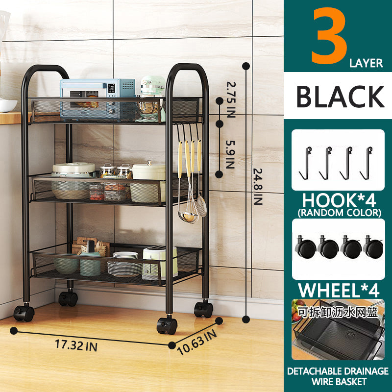 3/4/5 Tier Rolling Storage Trolley Rack | Multi-Function Metal Organizer with 360° Rotating Wheels for Kitchen, Living Room, Bedroom