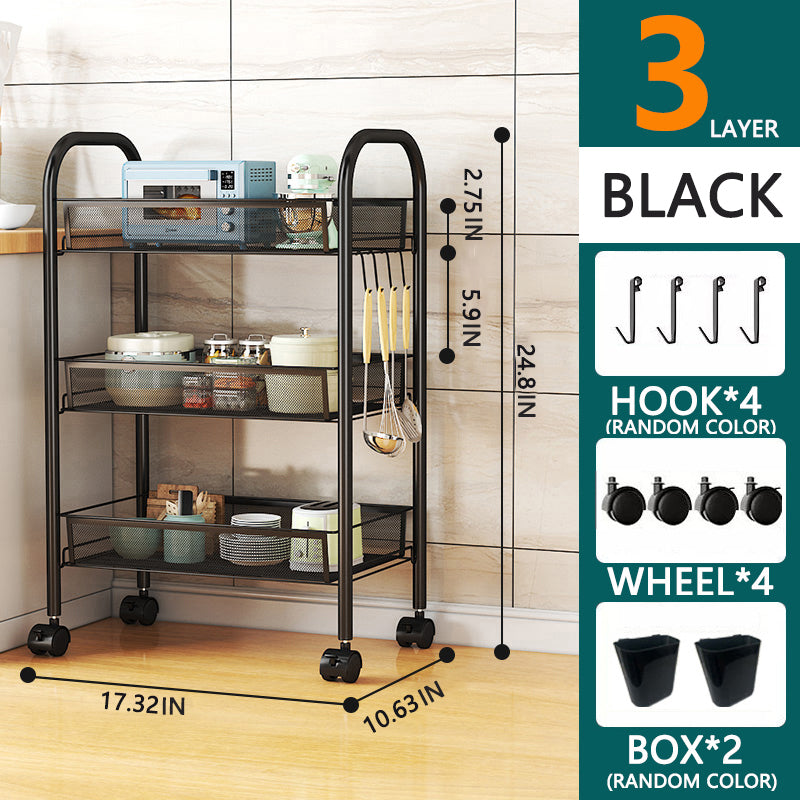 3/4/5 Tier Rolling Storage Trolley Rack | Multi-Function Metal Organizer with 360° Rotating Wheels for Kitchen, Living Room, Bedroom