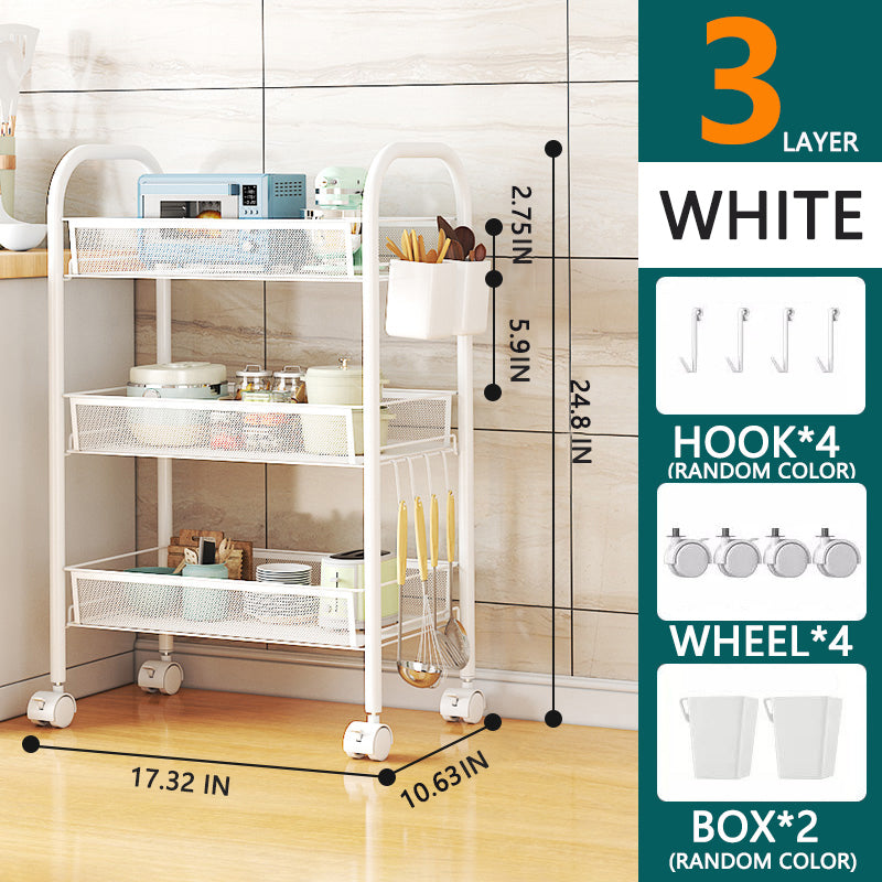 3/4/5 Tier Rolling Storage Trolley Rack | Multi-Function Metal Organizer with 360° Rotating Wheels for Kitchen, Living Room, Bedroom