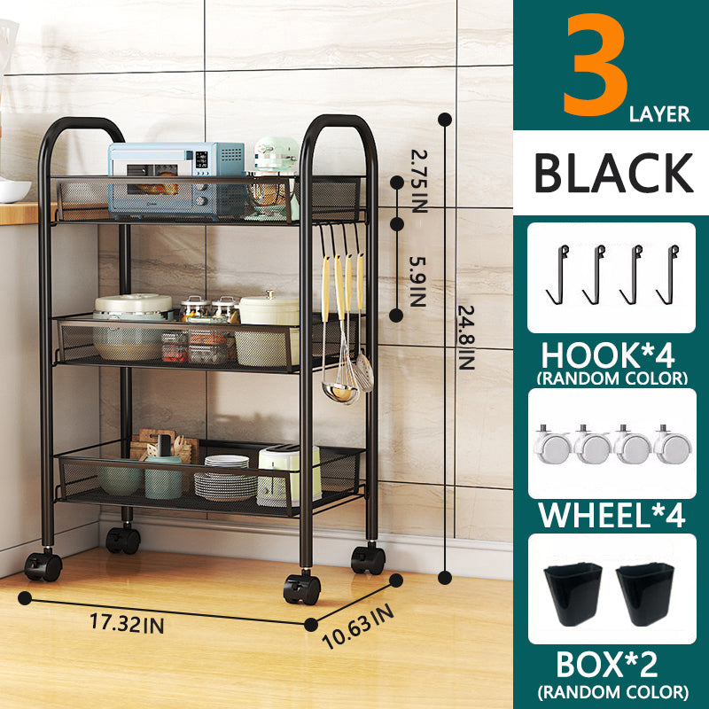 3/4/5 Tier Rolling Storage Trolley Rack | Multi-Function Metal Organizer with 360° Rotating Wheels for Kitchen, Living Room, Bedroom