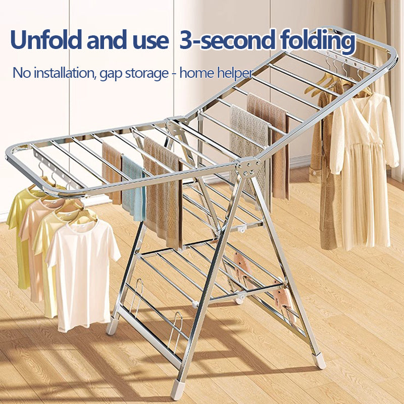 Foldable Stainless Steel Winged Clothes Drying Rack – Multi-Layer & Movable Design