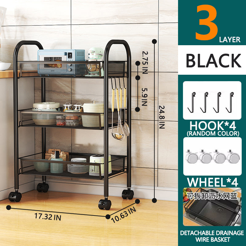 3/4/5 Tier Rolling Storage Trolley Rack | Multi-Function Metal Organizer with 360° Rotating Wheels for Kitchen, Living Room, Bedroom