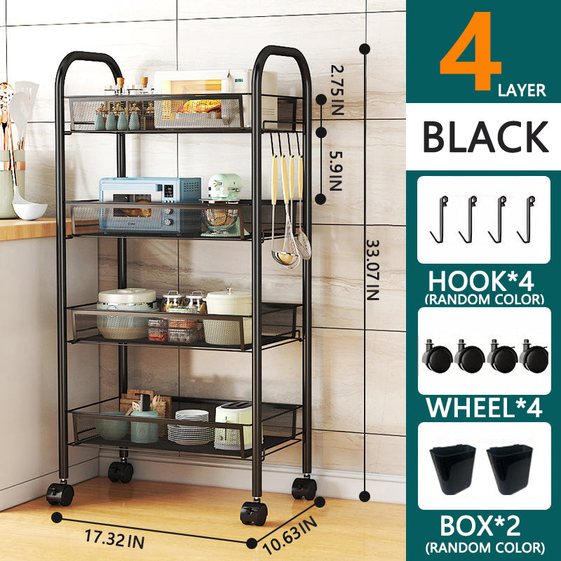 3/4/5 Tier Rolling Storage Trolley Rack | Multi-Function Metal Organizer with 360° Rotating Wheels for Kitchen, Living Room, Bedroom