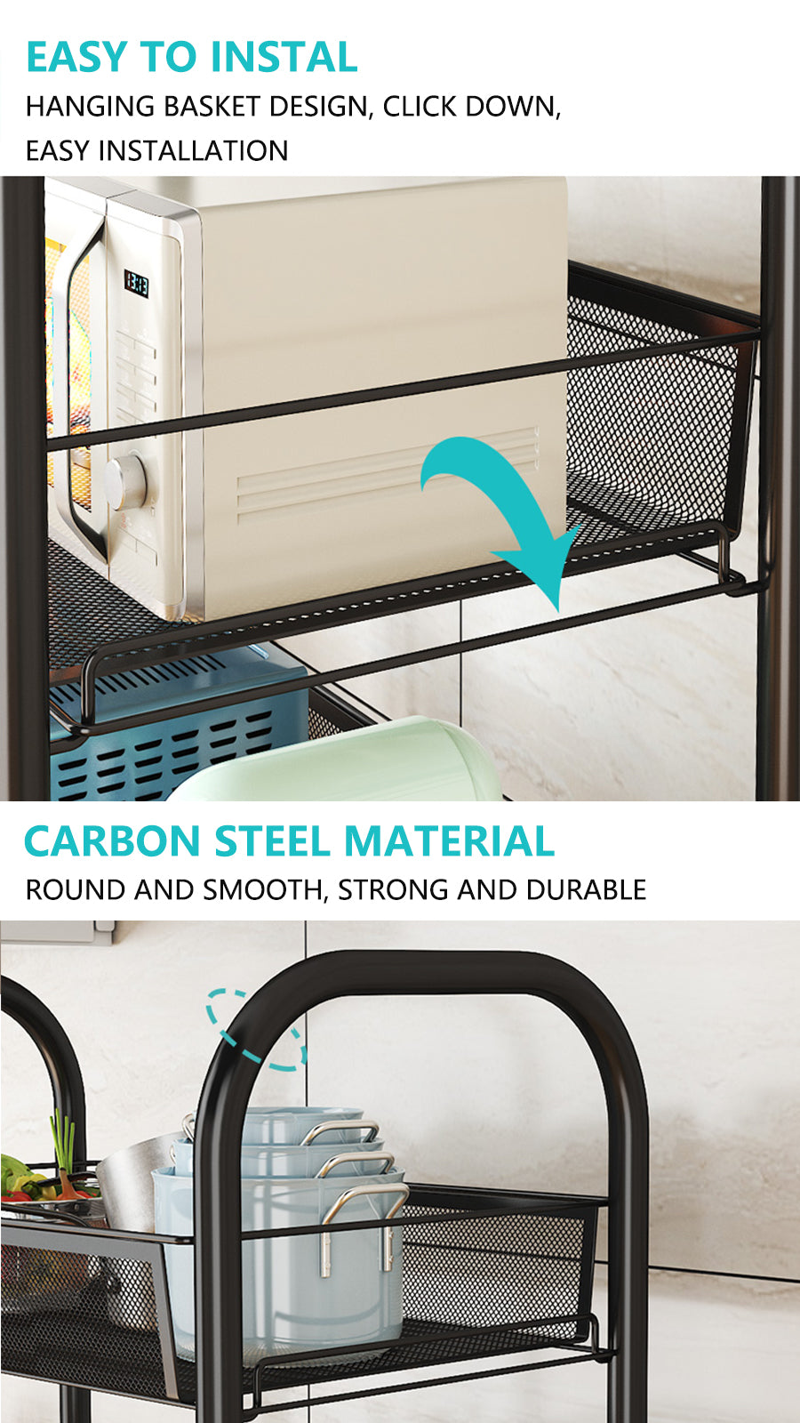 3/4/5 Tier Rolling Storage Trolley Rack | Multi-Function Metal Organizer with 360° Rotating Wheels for Kitchen, Living Room, Bedroom