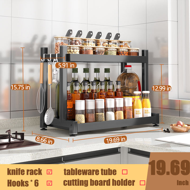 Countertop Spice Rack | Adjustable Shelf Design for Spice Bottles | Kitchen Storage Organizer