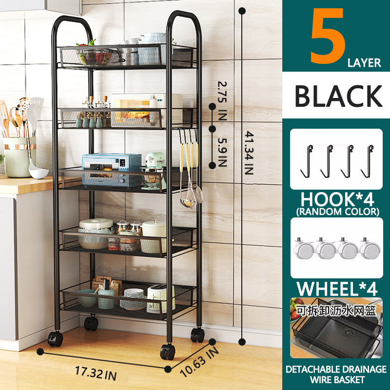 3/4/5 Tier Rolling Storage Trolley Rack | Multi-Function Metal Organizer with 360° Rotating Wheels for Kitchen, Living Room, Bedroom
