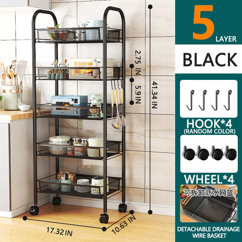 3/4/5 Tier Rolling Storage Trolley Rack | Multi-Function Metal Organizer with 360° Rotating Wheels for Kitchen, Living Room, Bedroom