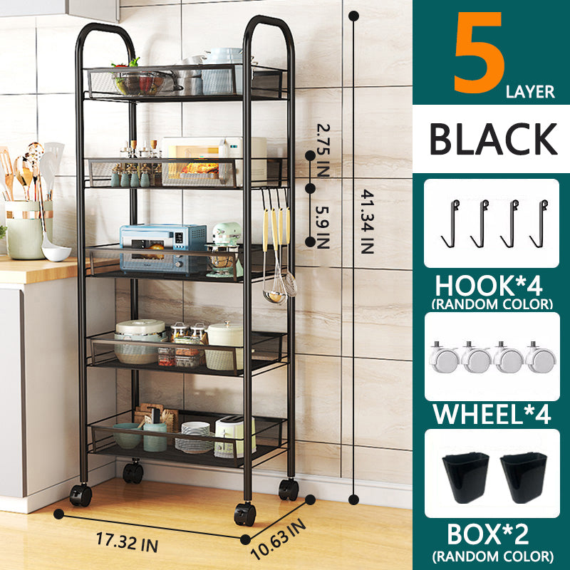 3/4/5 Tier Rolling Storage Trolley Rack | Multi-Function Metal Organizer with 360° Rotating Wheels for Kitchen, Living Room, Bedroom