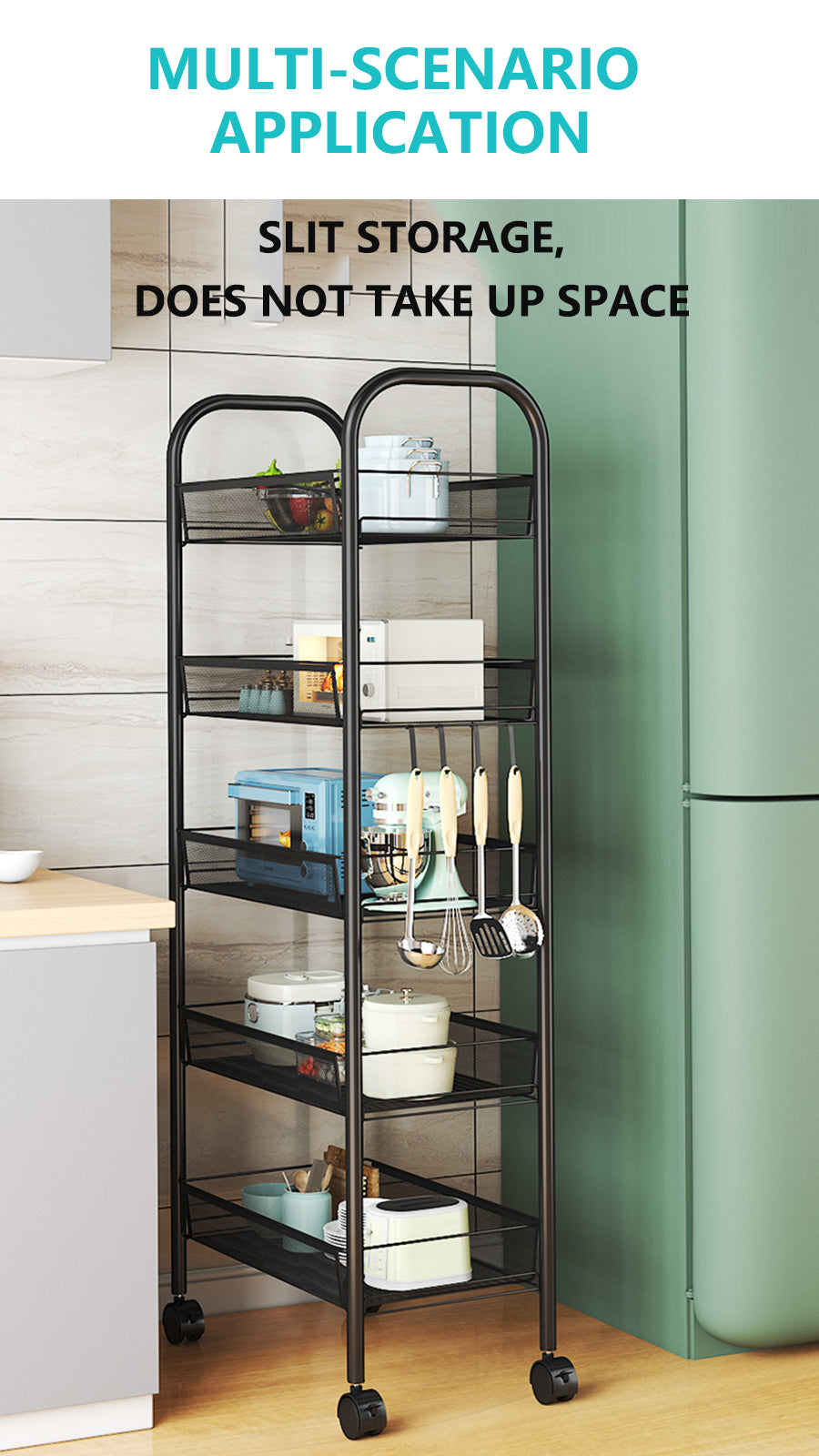 3/4/5 Tier Rolling Storage Trolley Rack | Multi-Function Metal Organizer with 360° Rotating Wheels for Kitchen, Living Room, Bedroom